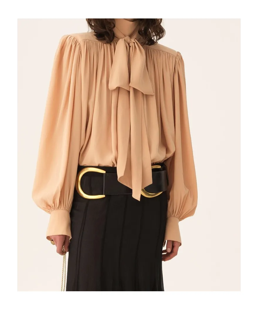 Long-Sleeve Blouse With Bow Tie