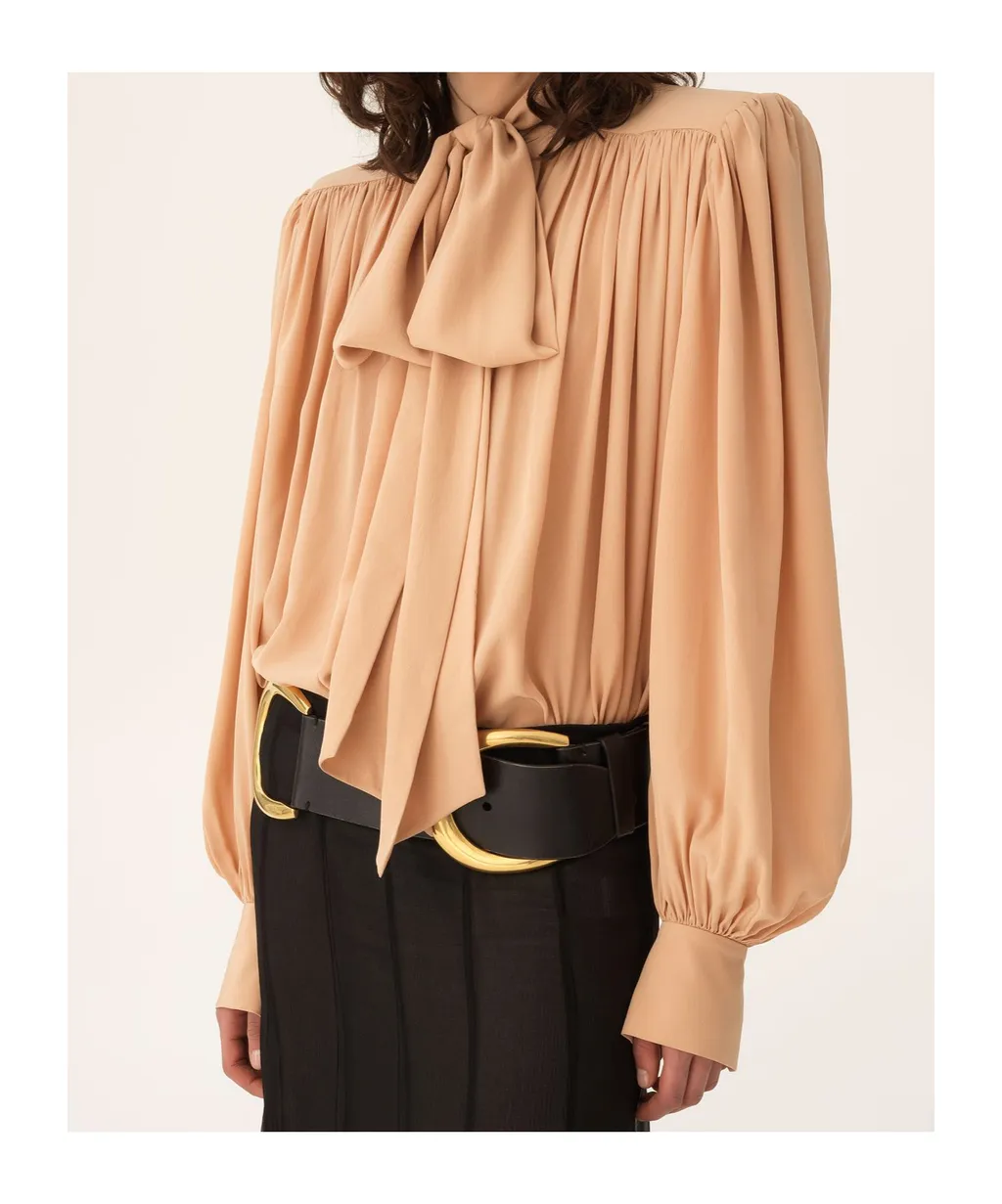 Long-Sleeve Blouse With Bow Tie