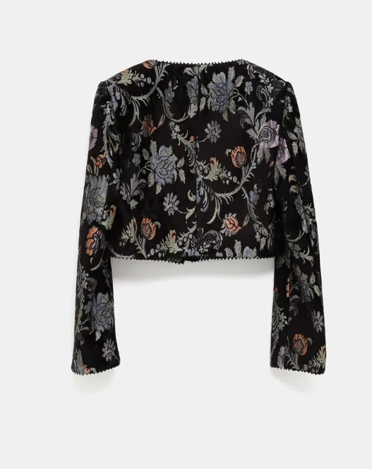 Floral-Brocade Cropped Jacket