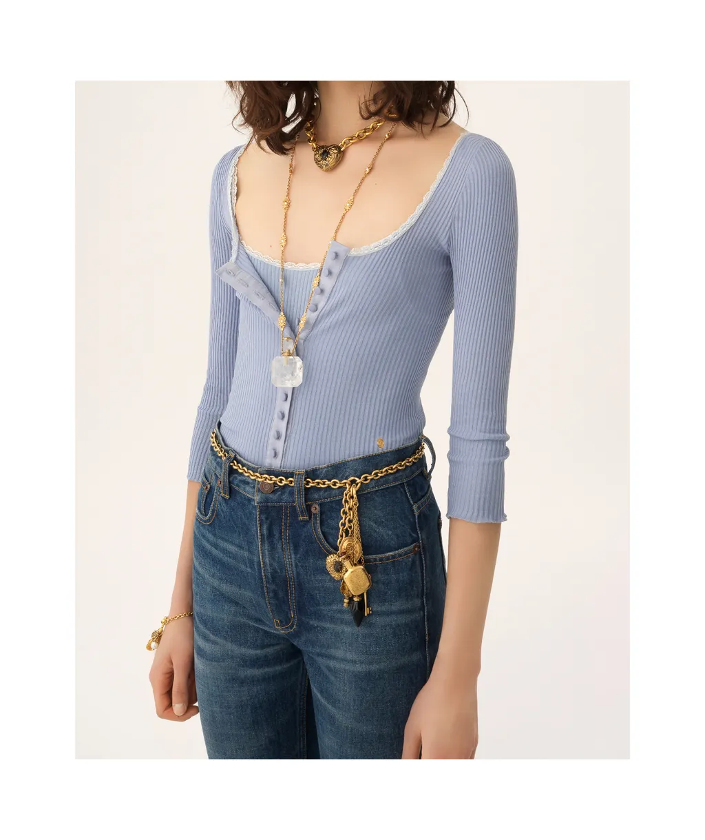 Lace-Trimmed Button Top