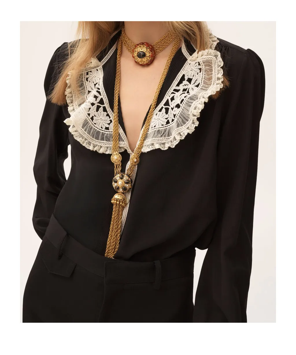 Crepe De Chine Lace Ruffle Shirt