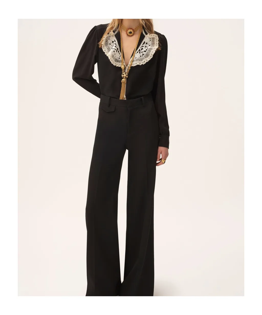 Crepe De Chine Lace Ruffle Shirt