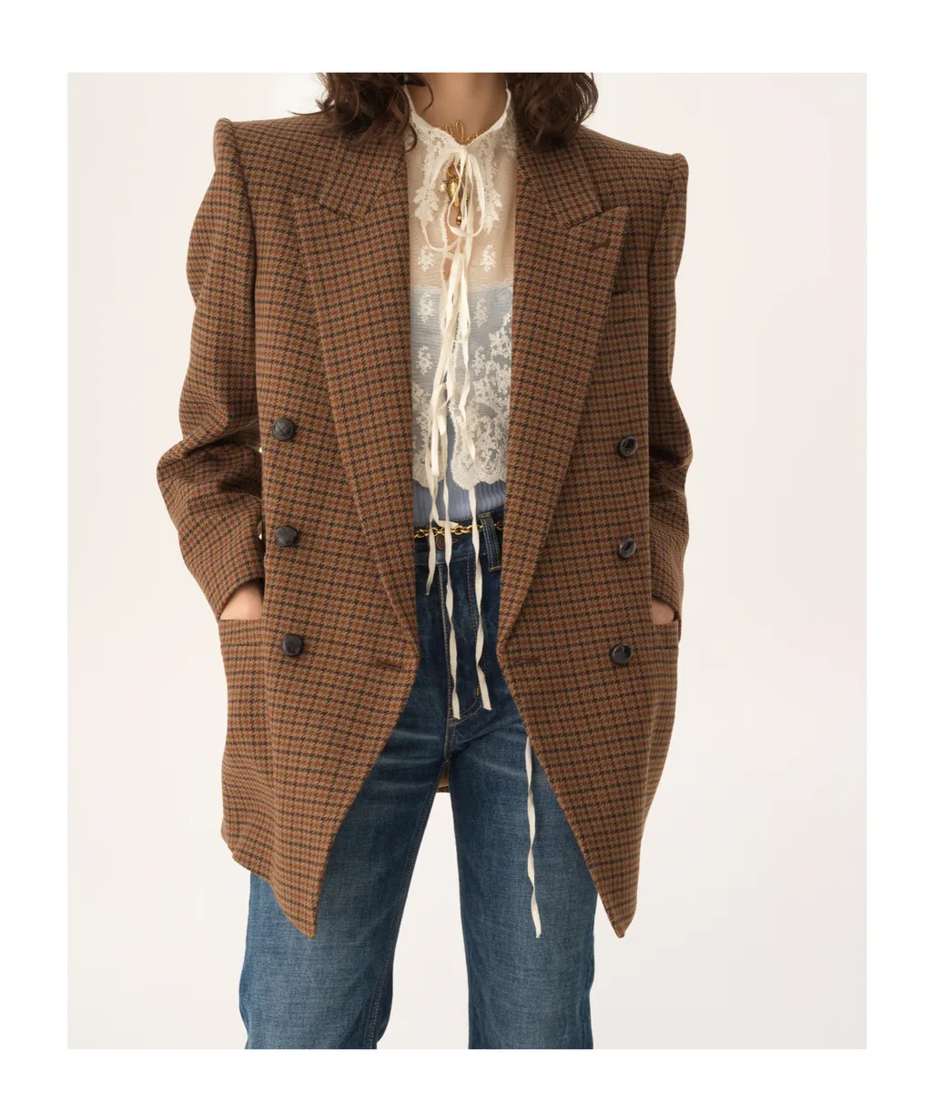 Houndstooth Double-Breasted Tailored Jacket