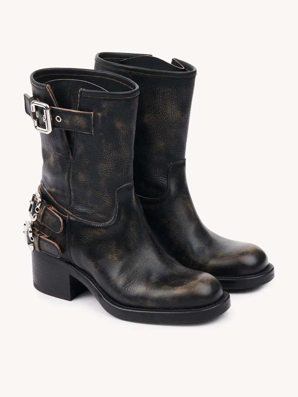 60Mm Leather Biker Boots