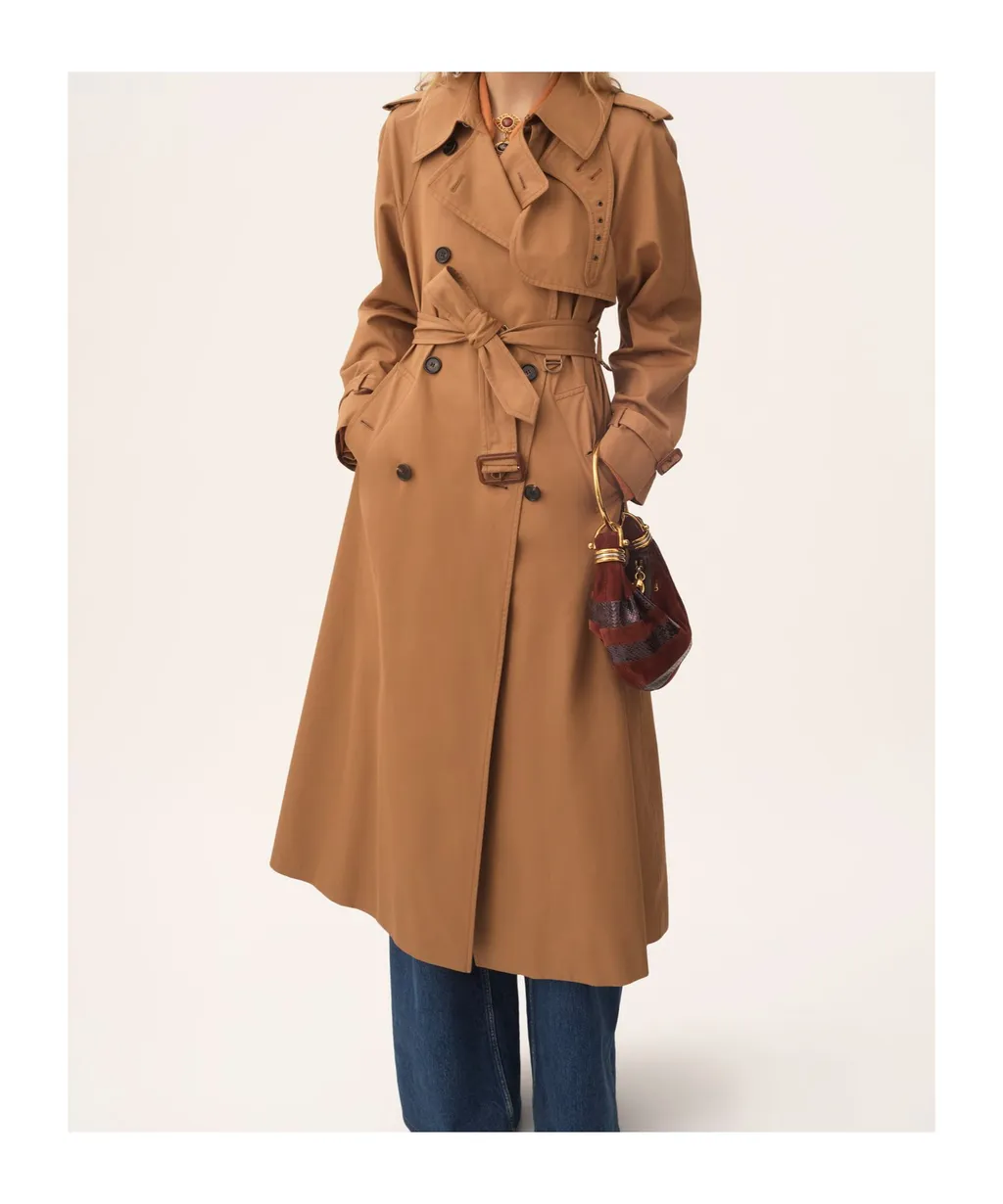 Cotton Gabardine Long Trench Coat