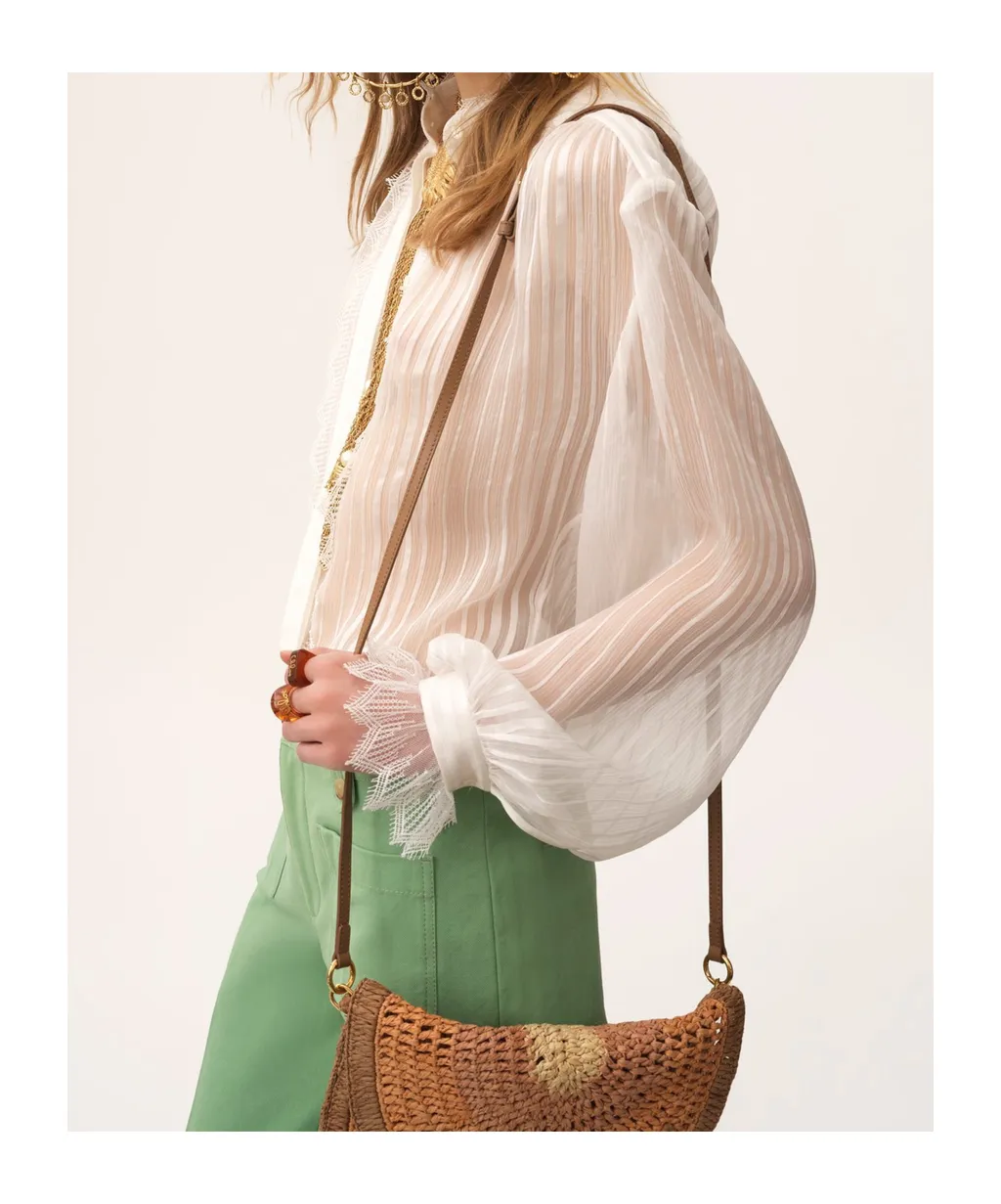 Lace-Trimmed Pleated Shirt
