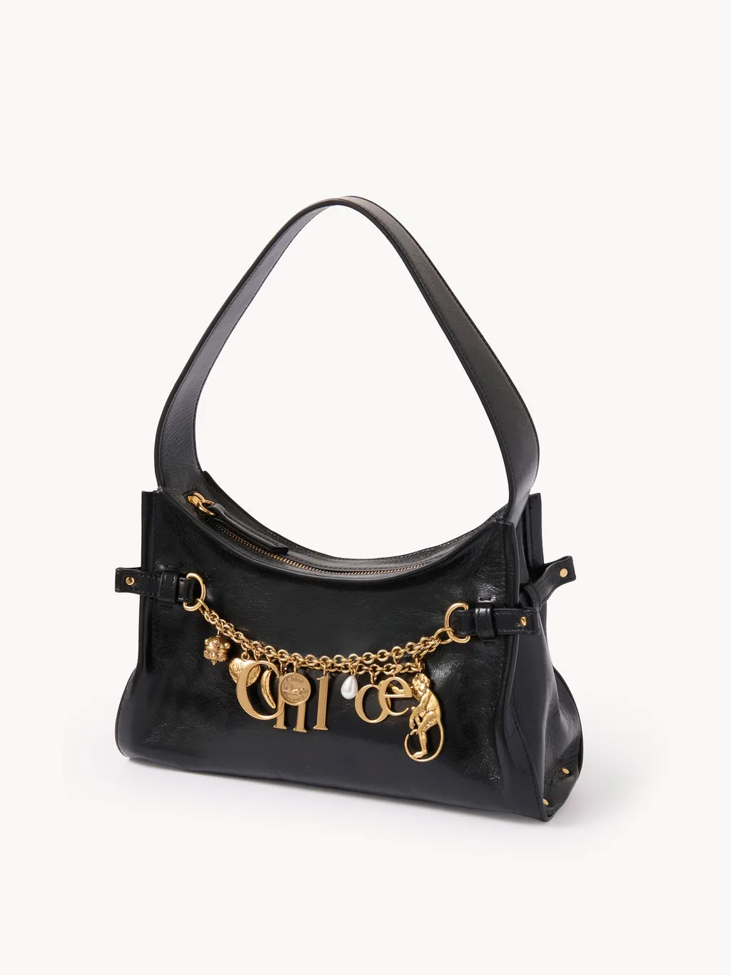 Charms Shiny Leather Hobo Bag