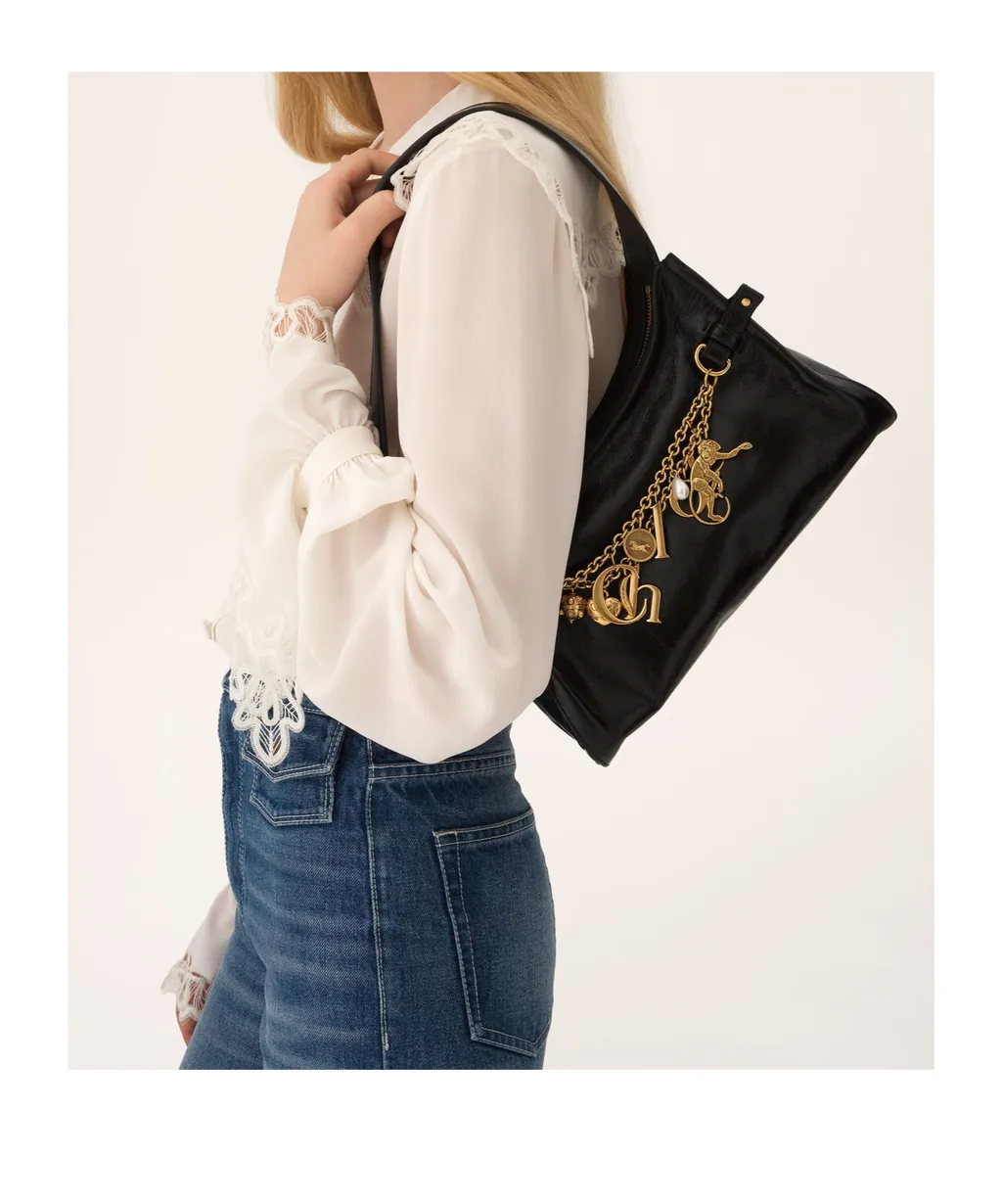 Charms Shiny Leather Hobo Bag
