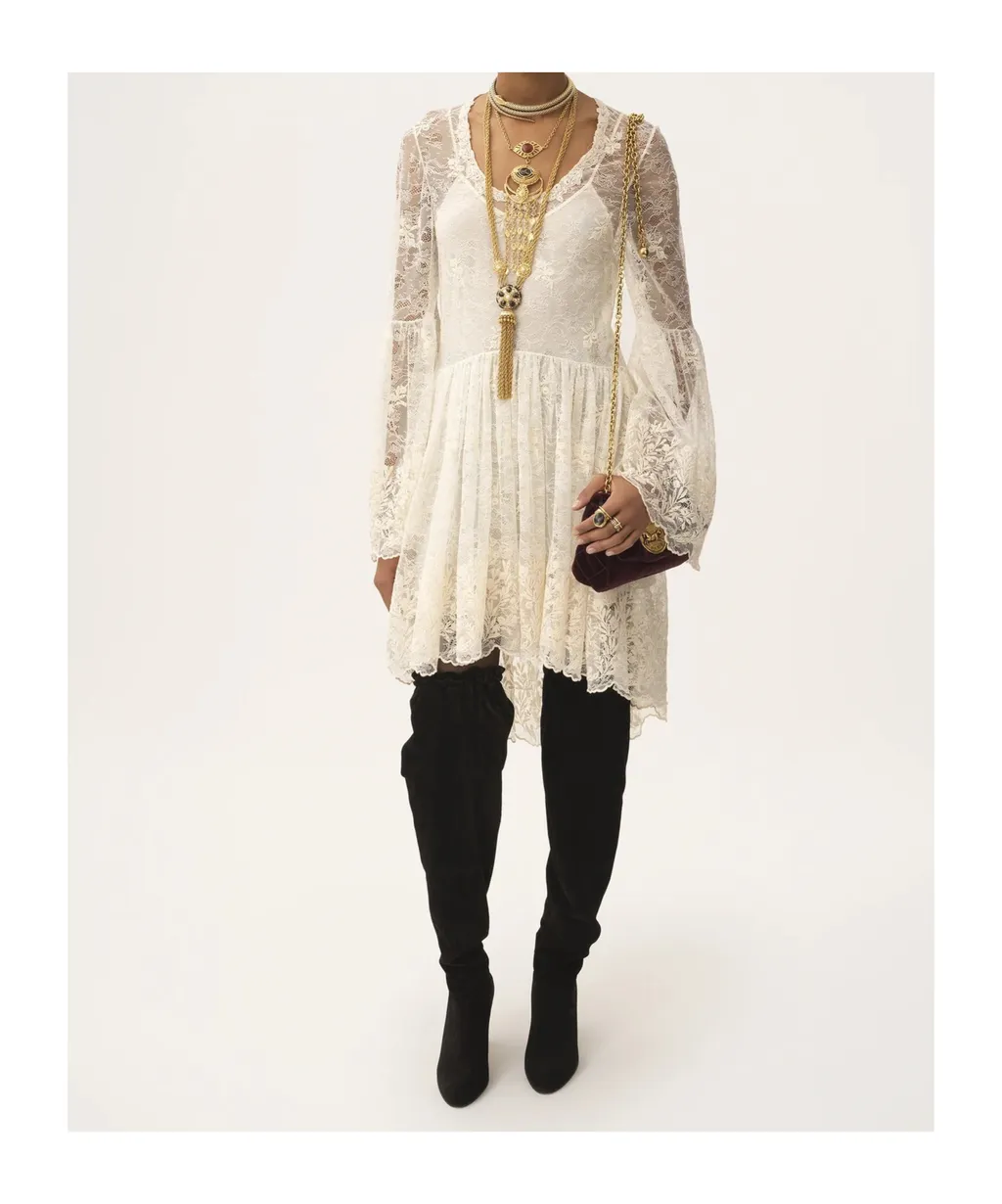 Lace Bell-Sleeve Mini Dress