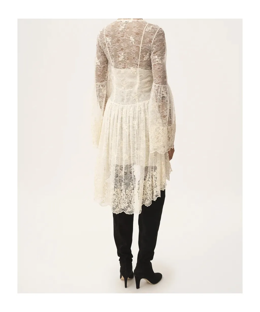 Lace Bell-Sleeve Mini Dress