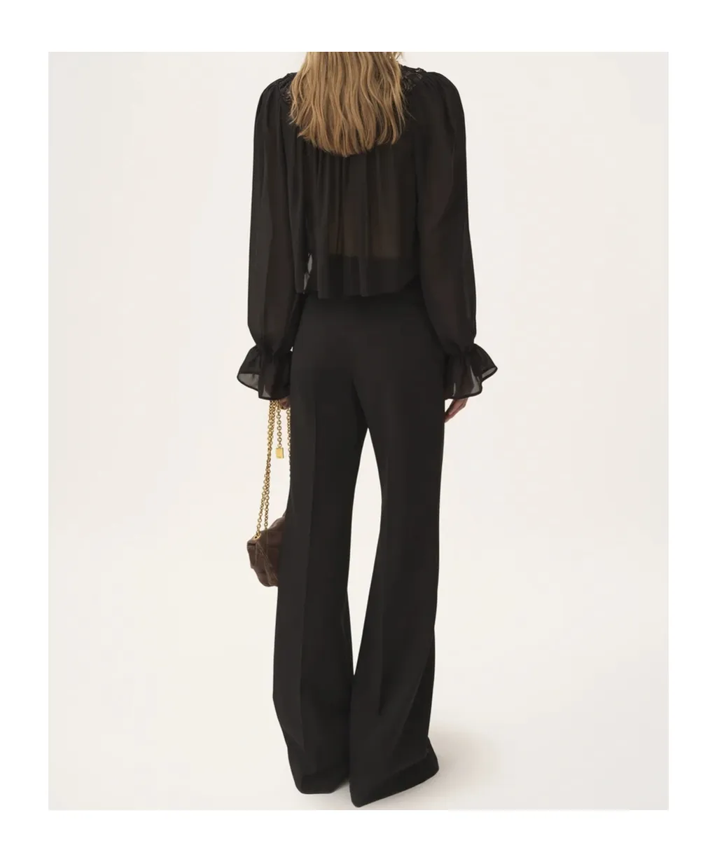 Lace-Trimmed Pleated Blouse