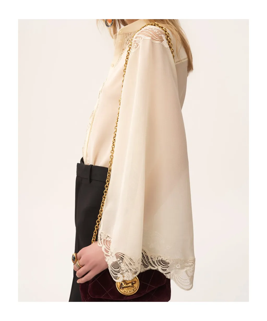 Lace-Trim Fluid Blouse