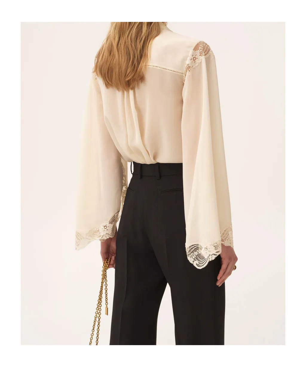 Lace-Trim Fluid Blouse
