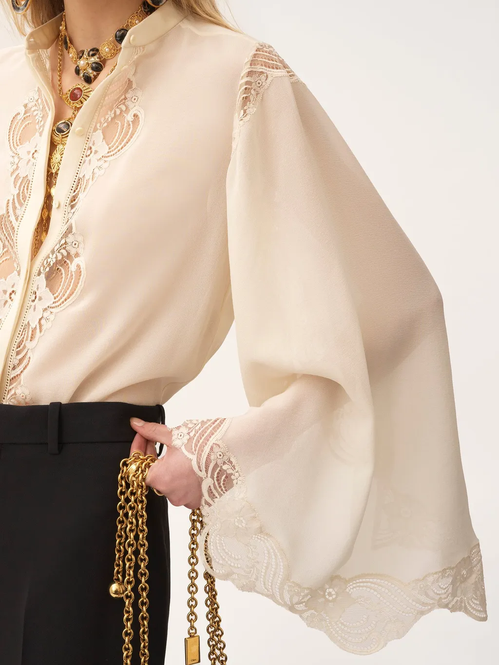 Lace-Trim Fluid Blouse