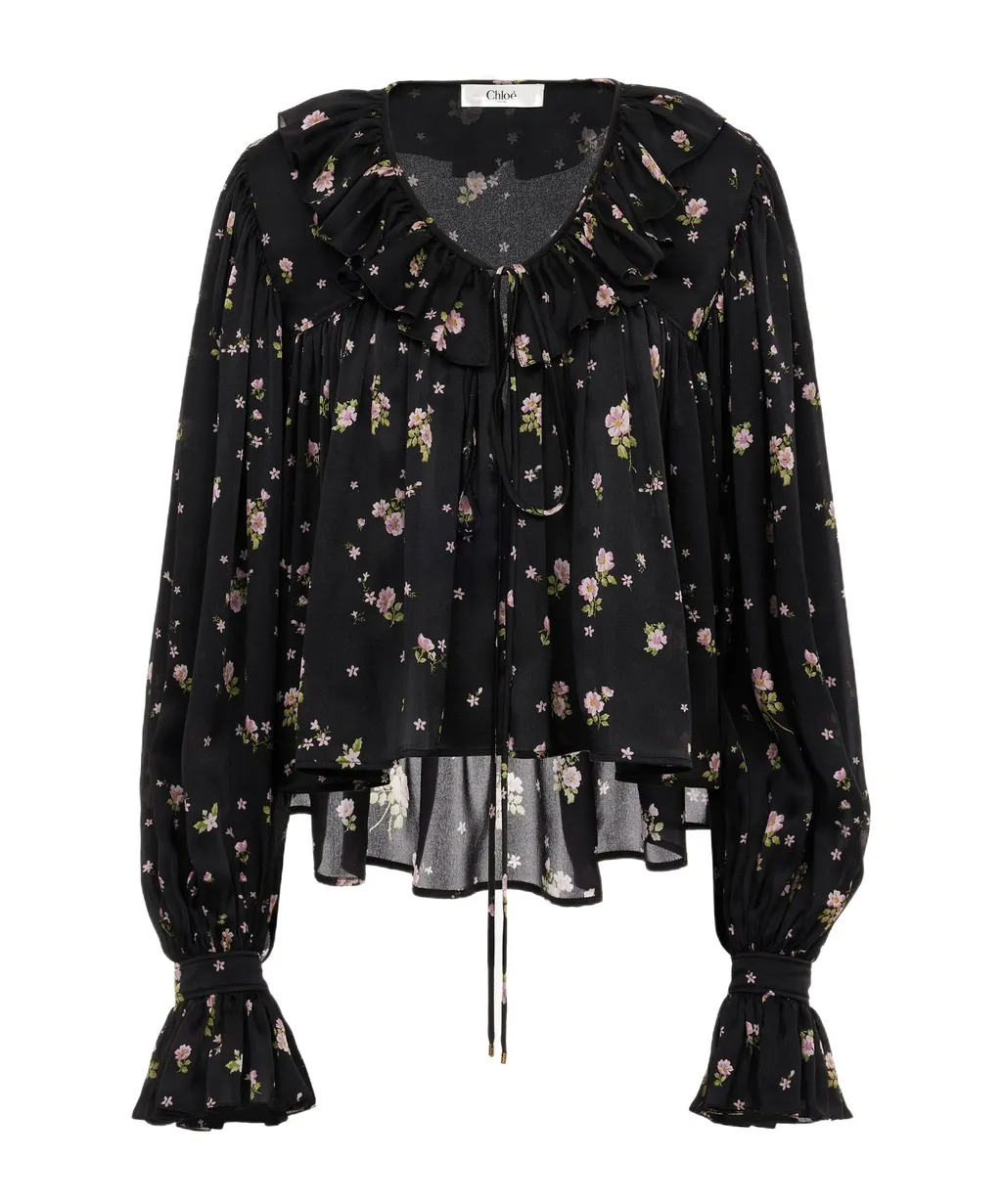 Ruffled Floral Print Blouse