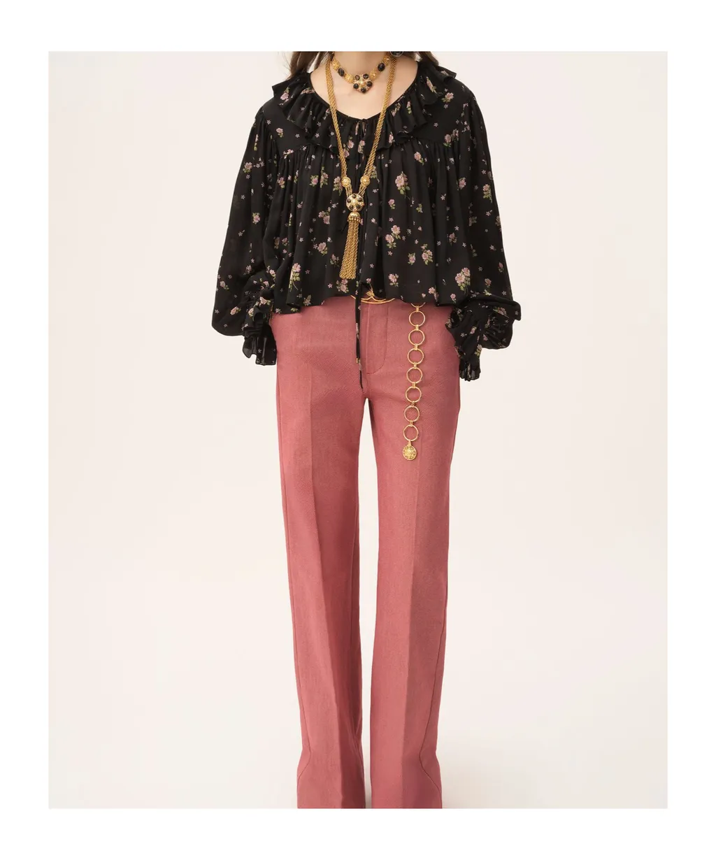 Ruffled Floral Print Blouse