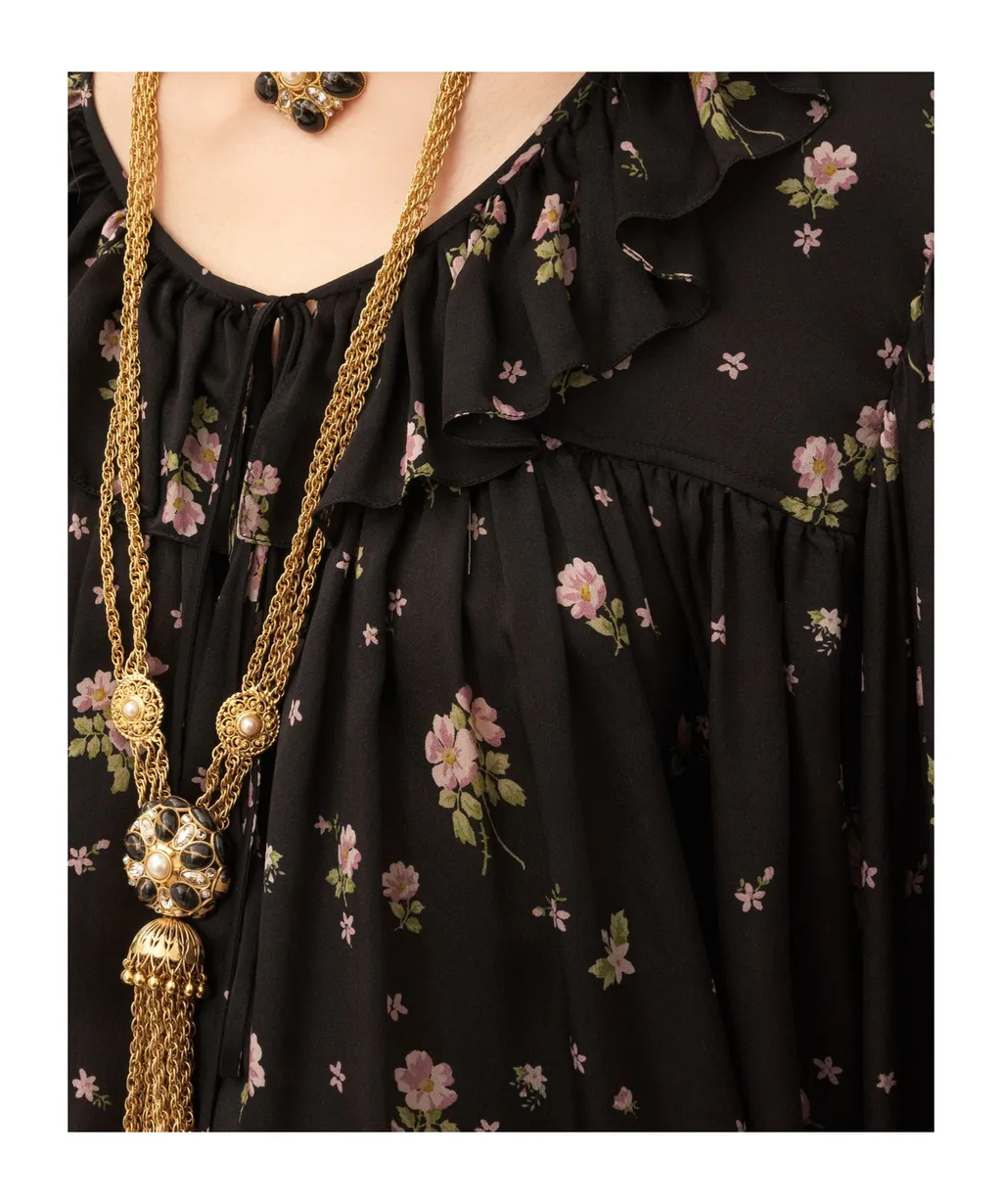 Ruffled Floral Print Blouse