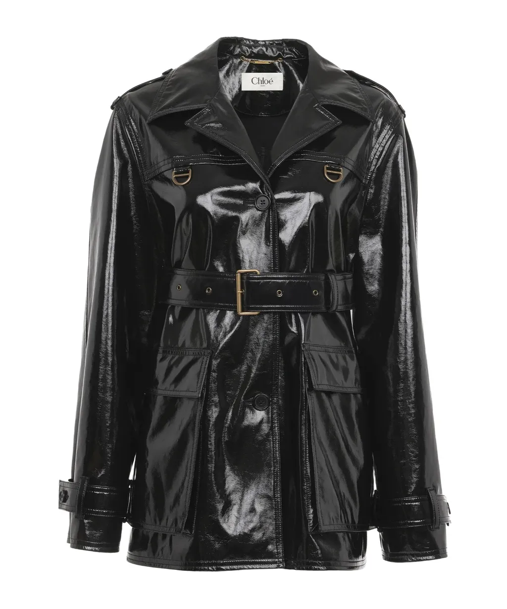 Belted Shiny Coated Jacket