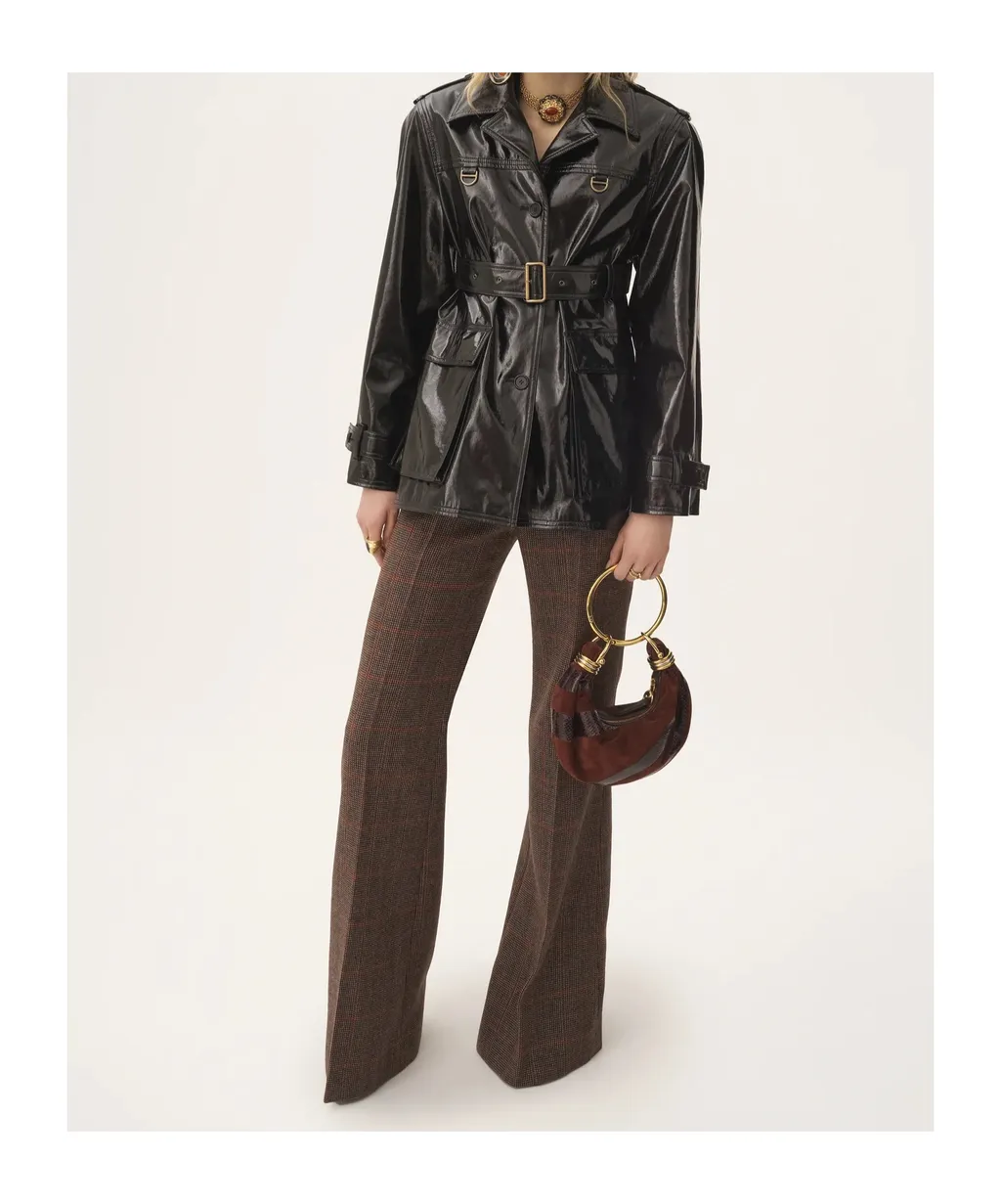 Belted Shiny Coated Jacket