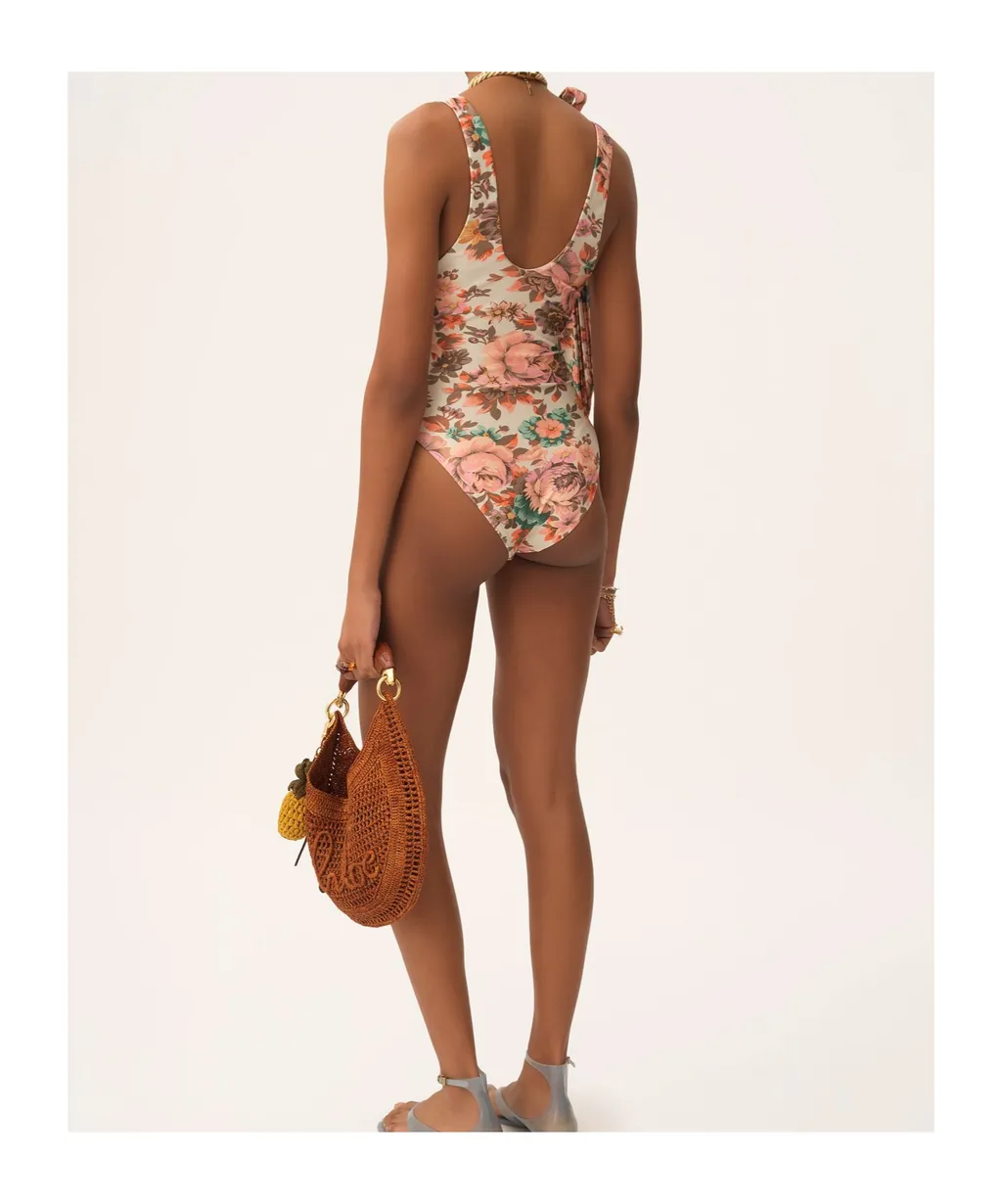 Bow-Embellished Floral-Print Swimsuit