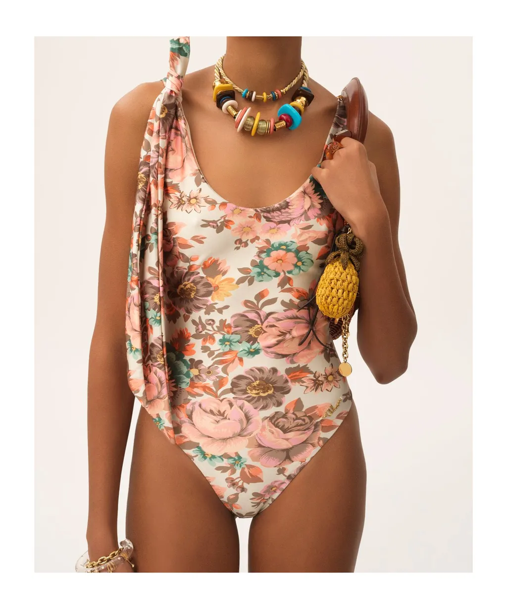 Bow-Embellished Floral-Print Swimsuit