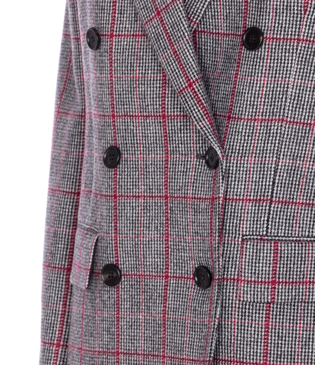 Tartan Motif Double-Breasted Blazer