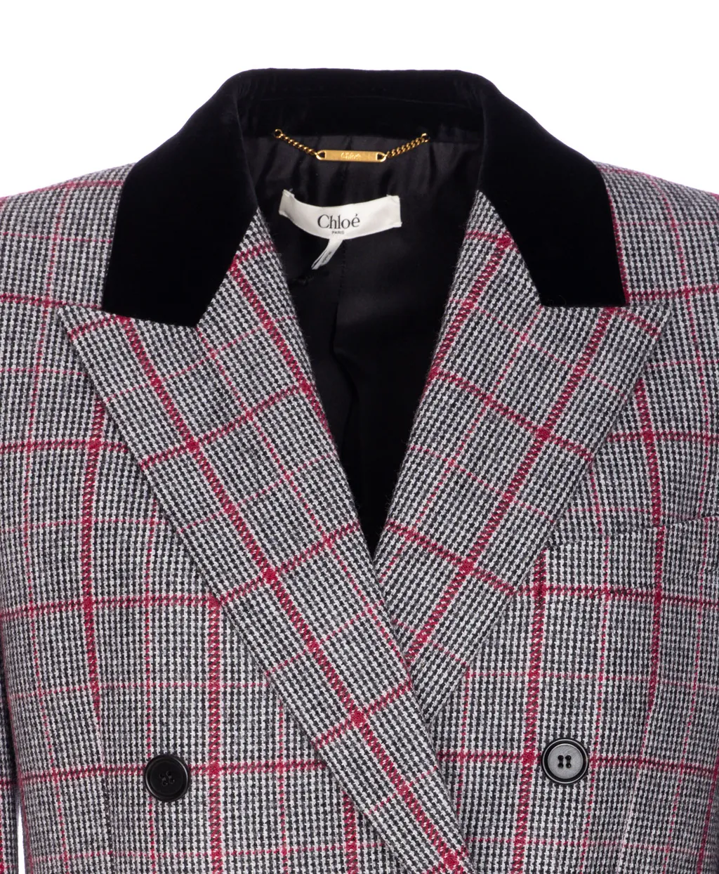 Tartan Motif Double-Breasted Blazer