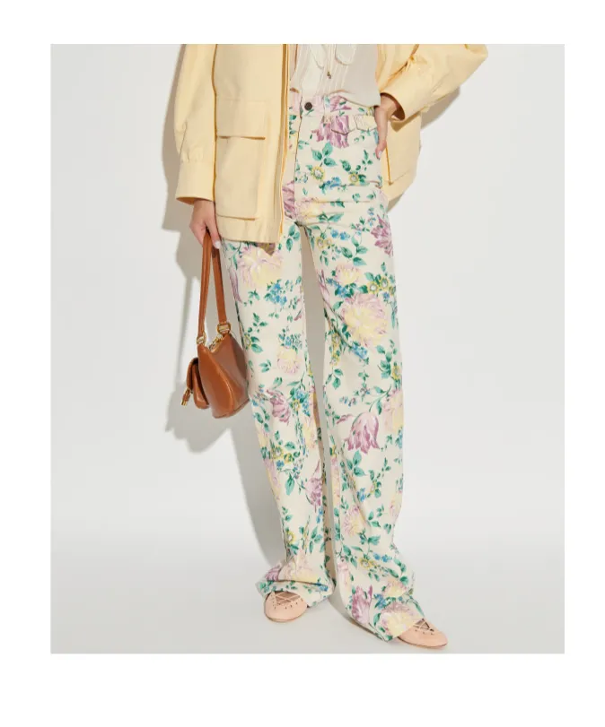 Floral Printed Flared Jeans