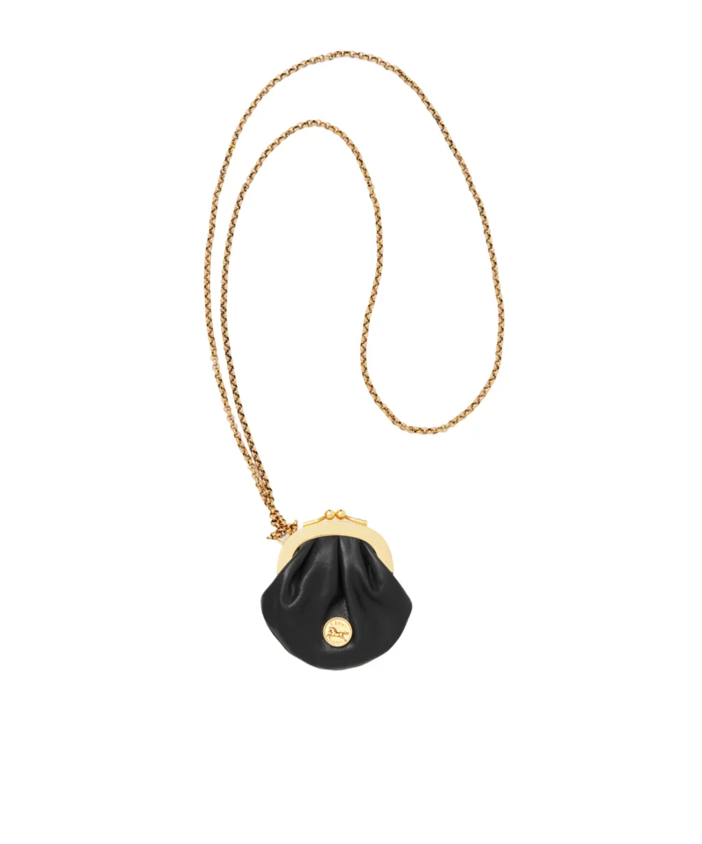 Micro Horse Medal Coin Purse Necklace In Grained Leather