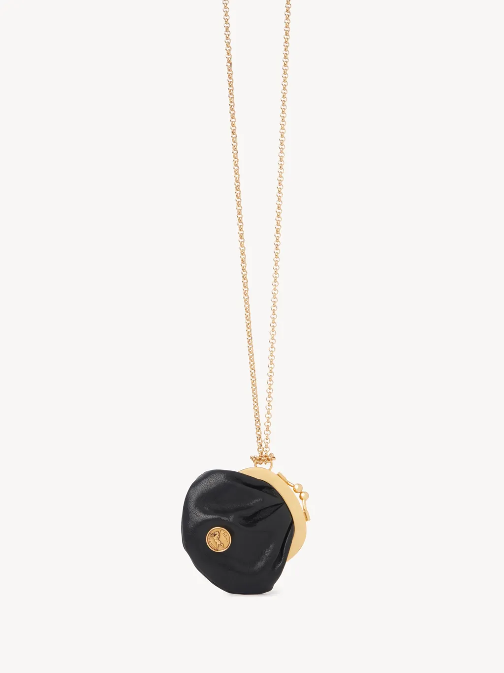 Micro Horse Medal Coin Purse Necklace In Grained Leather