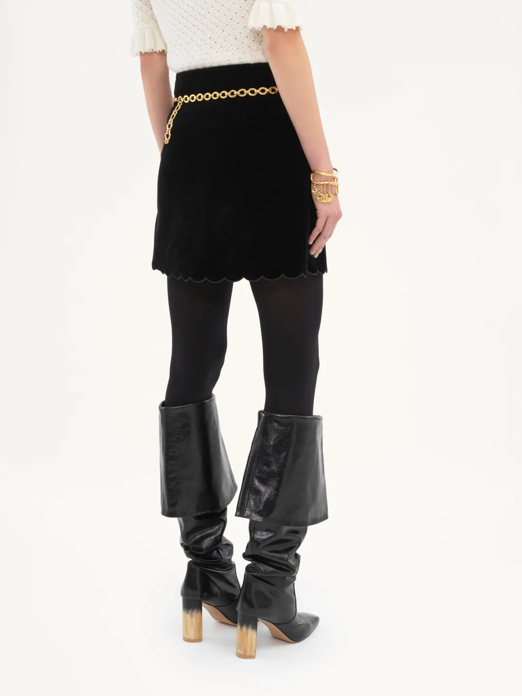 Velvet Scalloped Mini Skirt