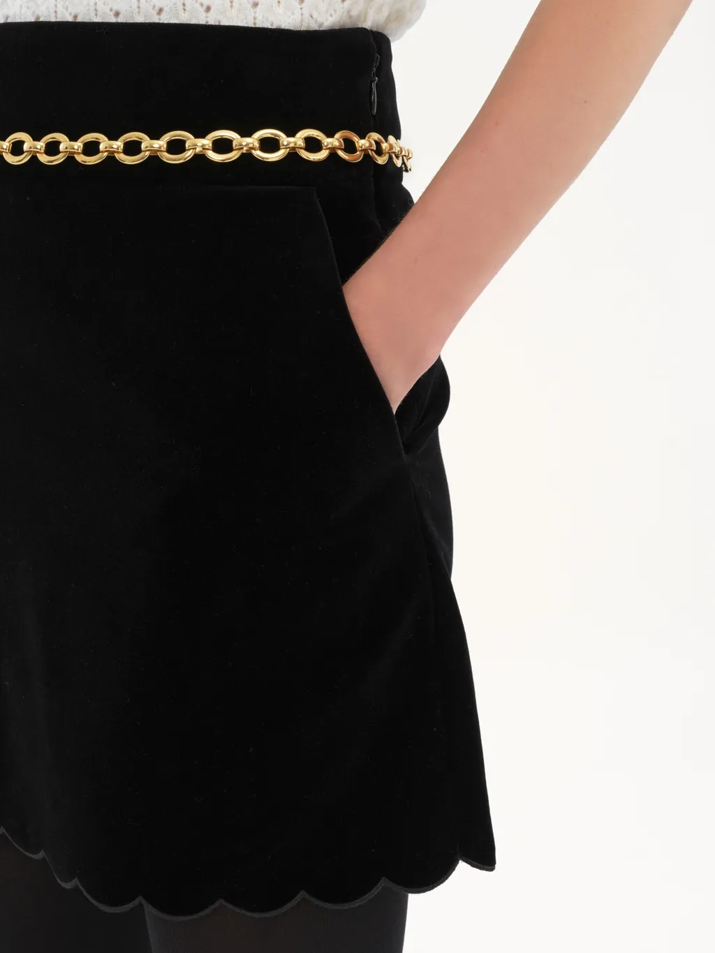 Velvet Scalloped Mini Skirt