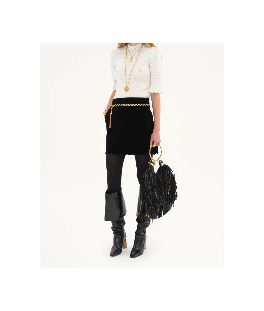 Velvet Scalloped Mini Skirt
