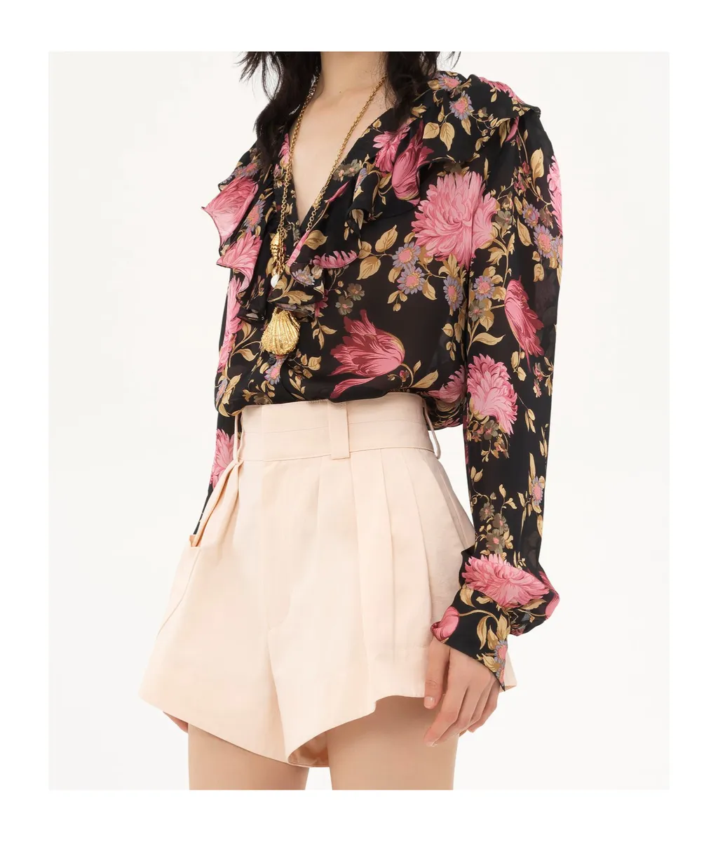 V-Neck Ruffled Blouse