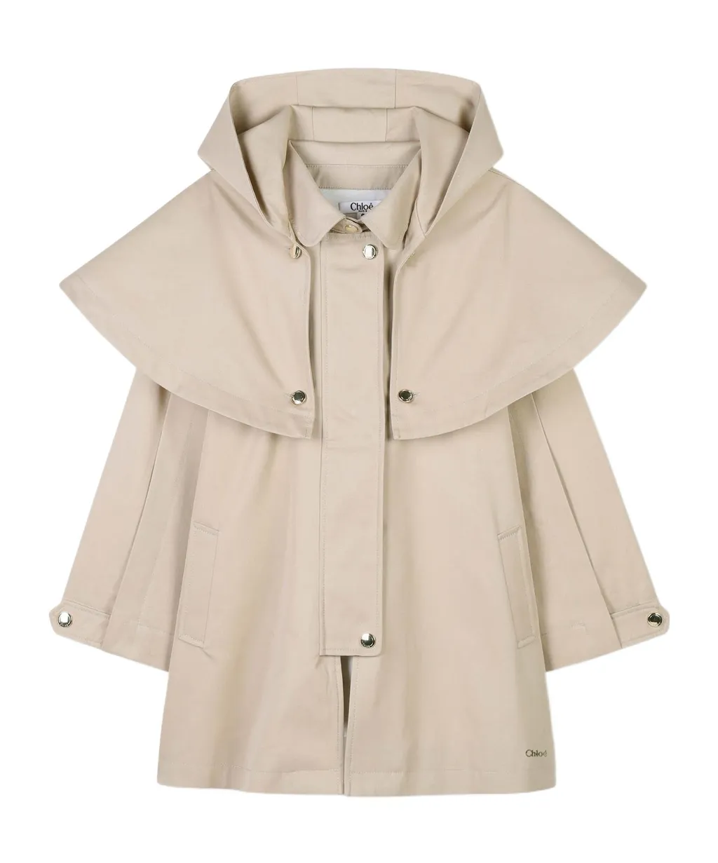 Hooded-Cape Straight Hem Trench Coat