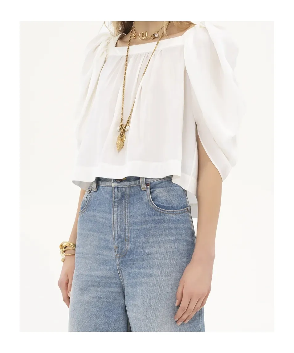 Puff-Sleeved Pleated Blouse