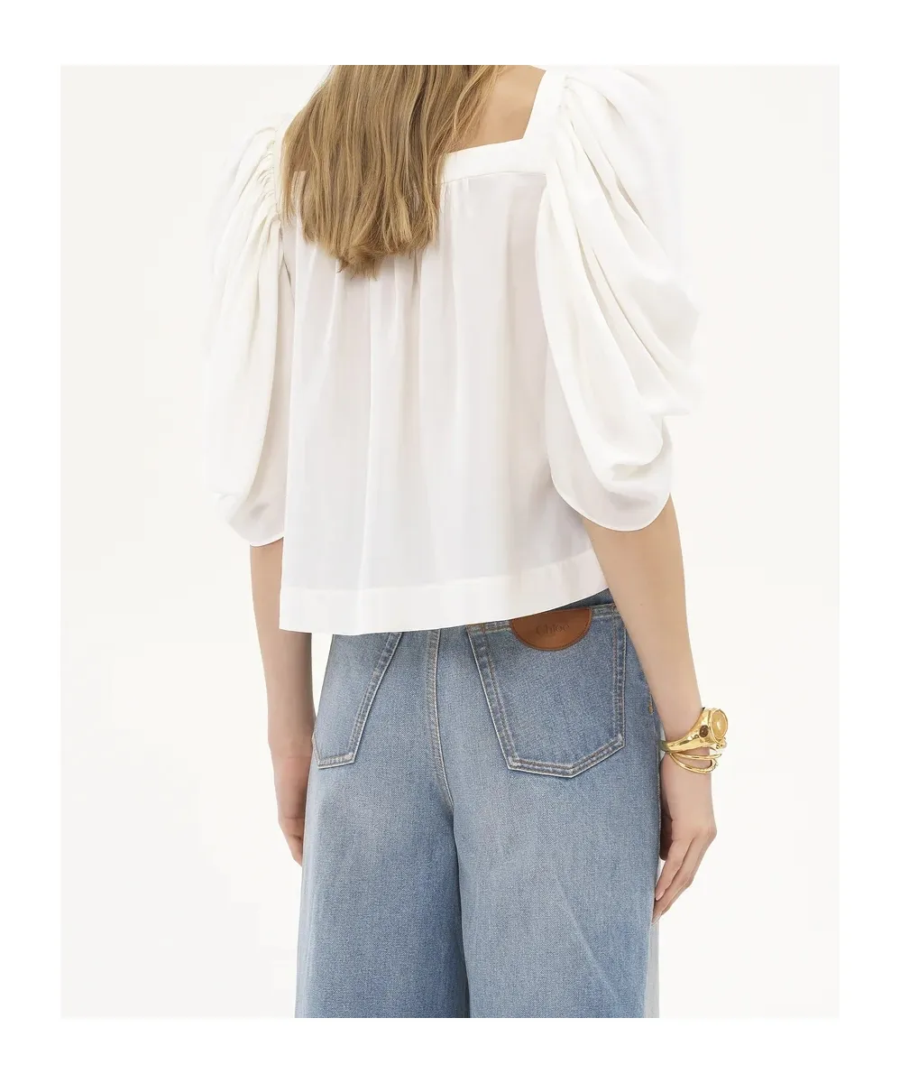 Puff-Sleeved Pleated Blouse