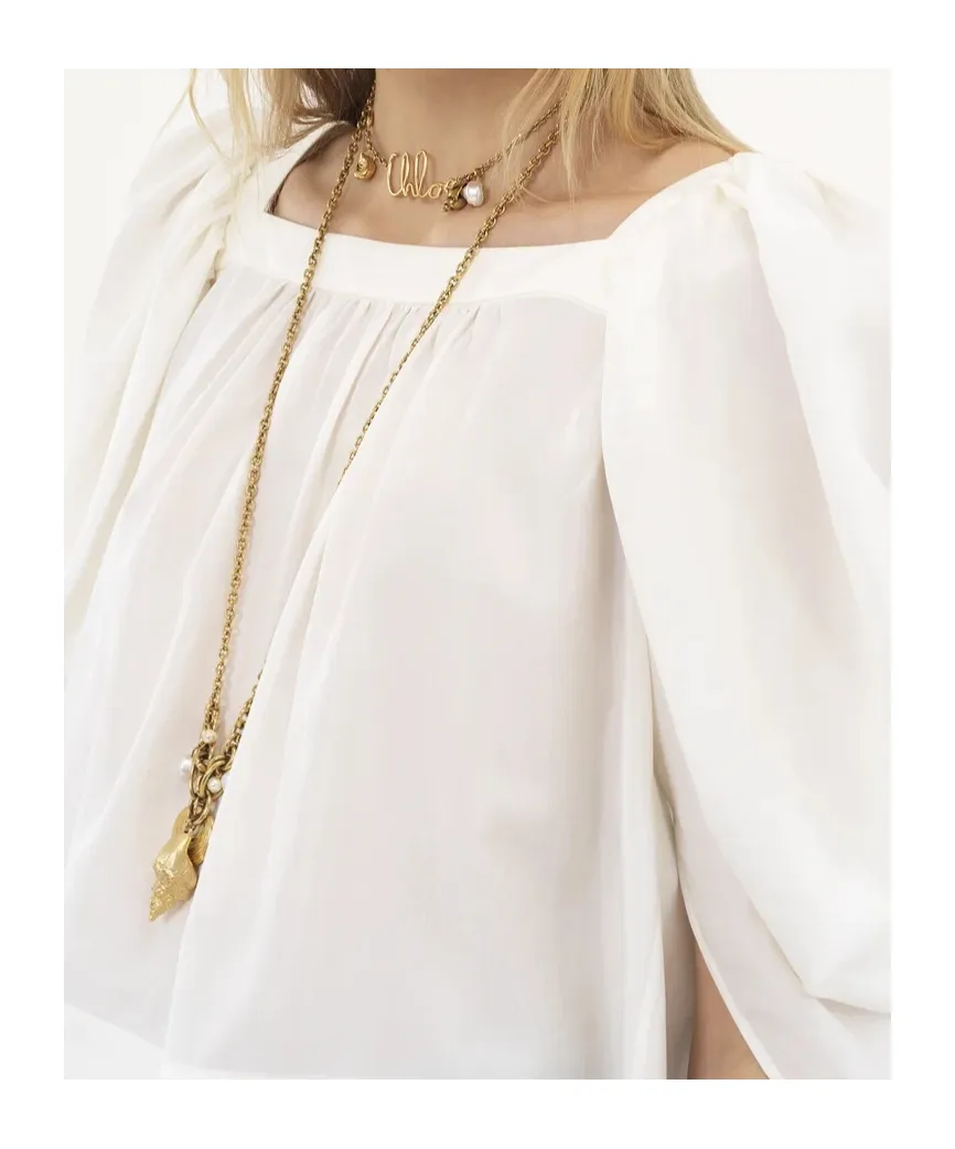 Puff-Sleeved Pleated Blouse