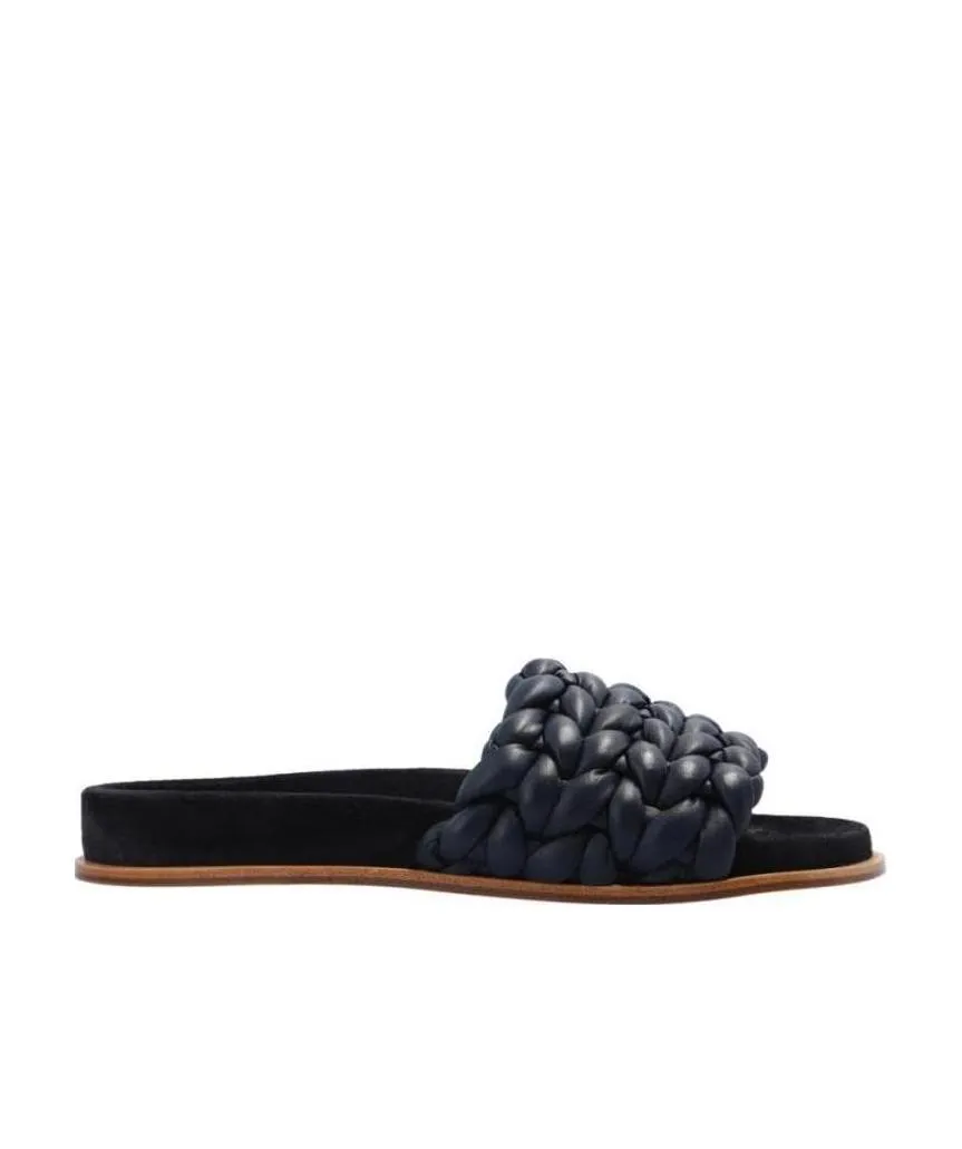 Leather Knitted Detail Slippers