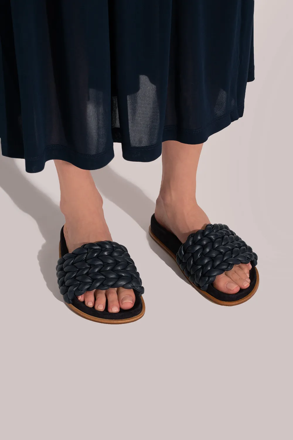 Leather Knitted Detail Slippers