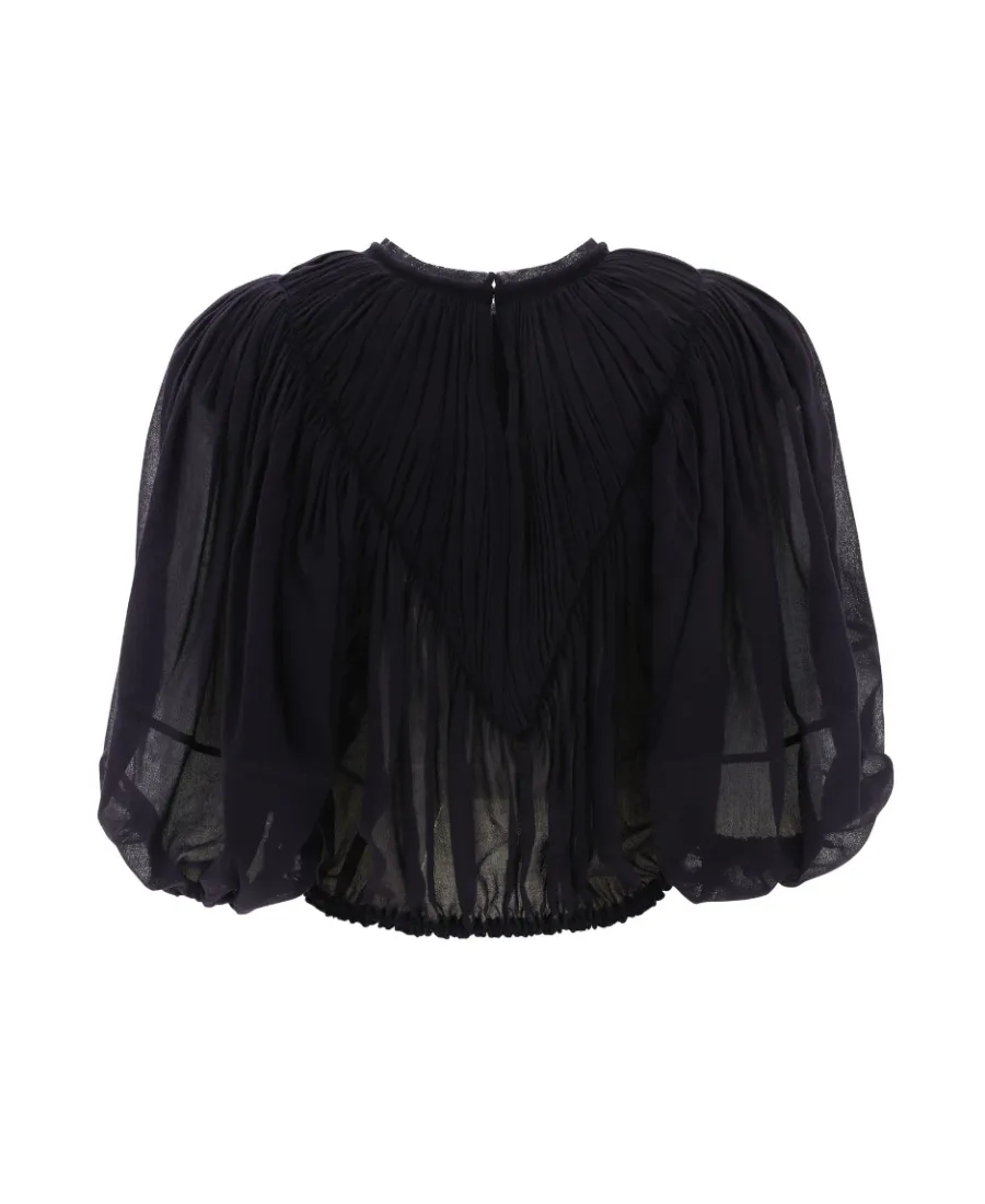 Long-Sleeved Pleated Blouse