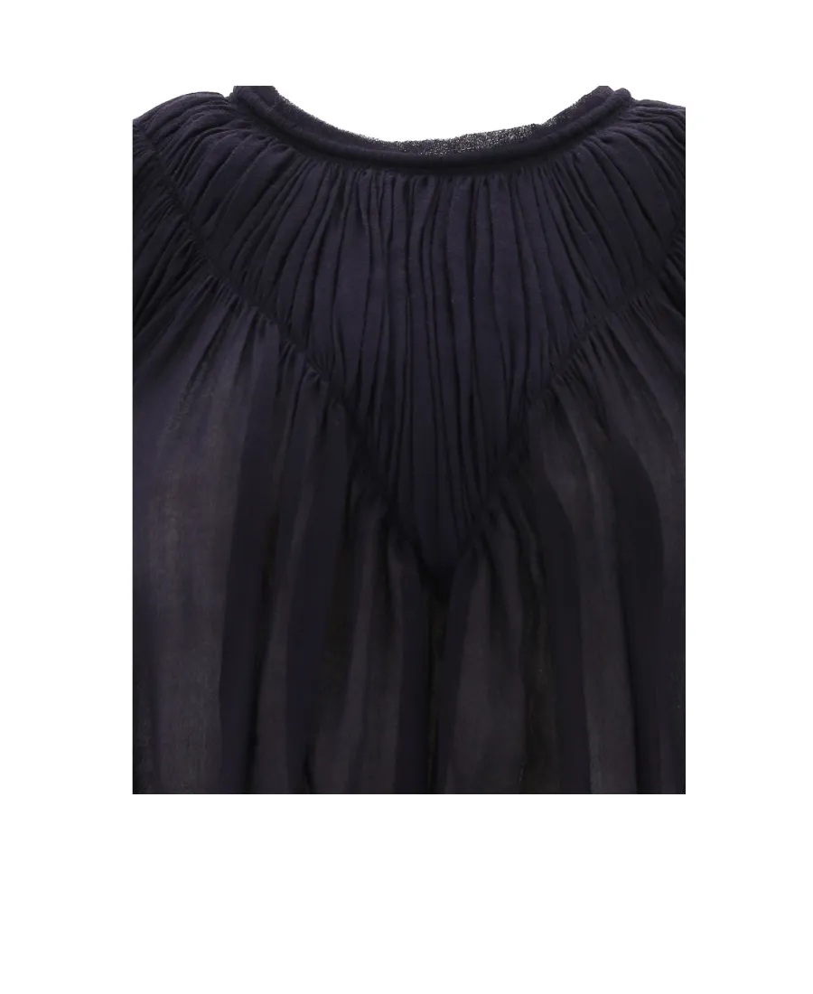 Long-Sleeved Pleated Blouse