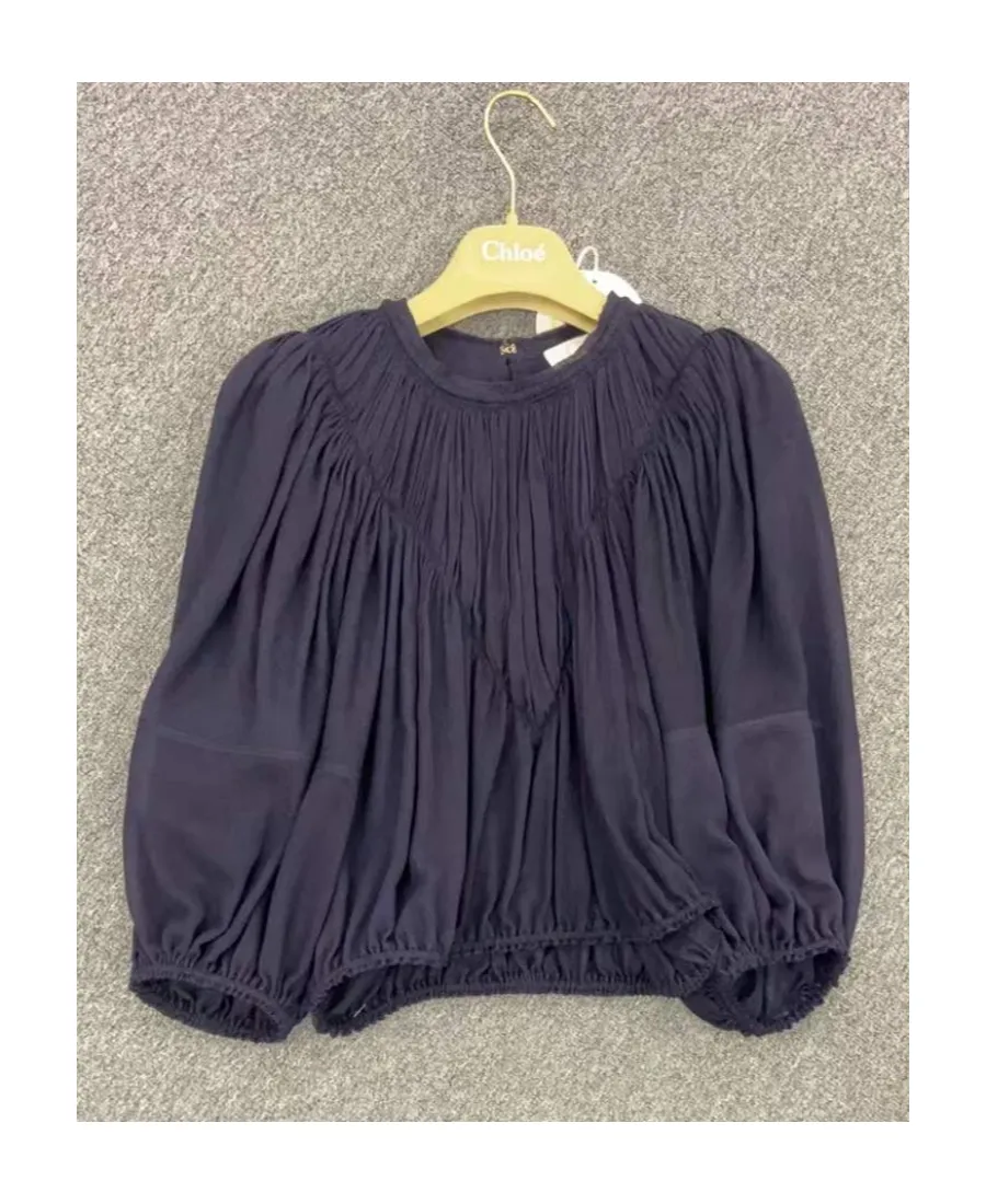 Long-Sleeved Pleated Blouse