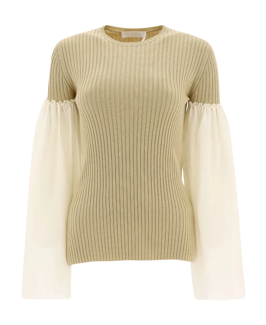 Contrasting-Sleeve Knitted Top