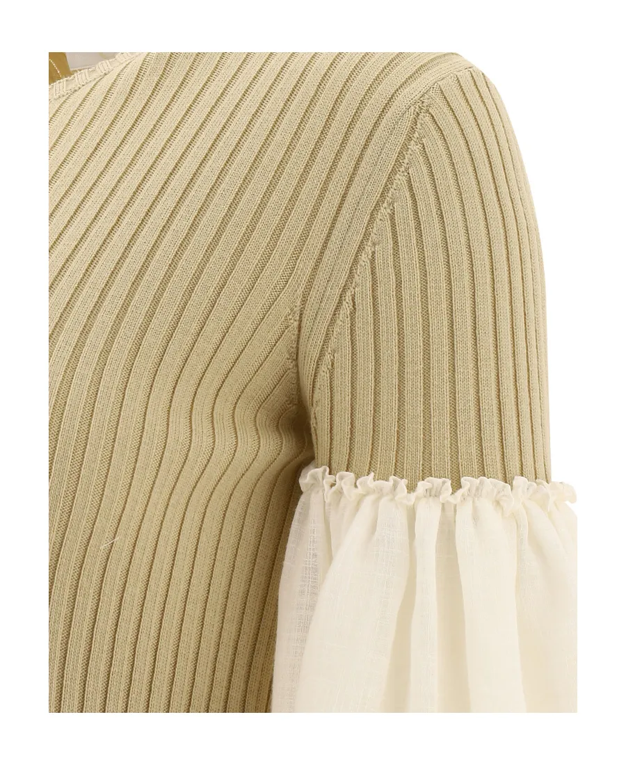 Contrasting-Sleeve Knitted Top