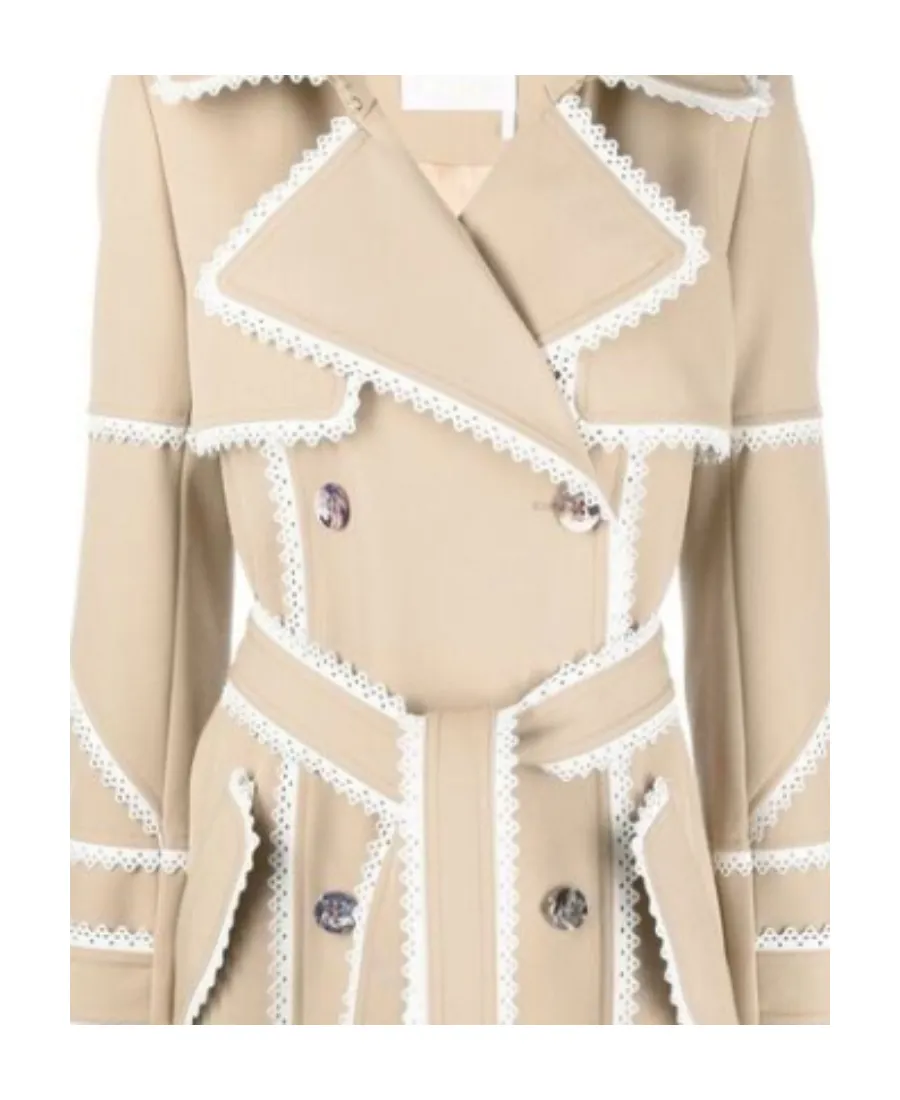 Scallop-Trim Belted Trench Coat
