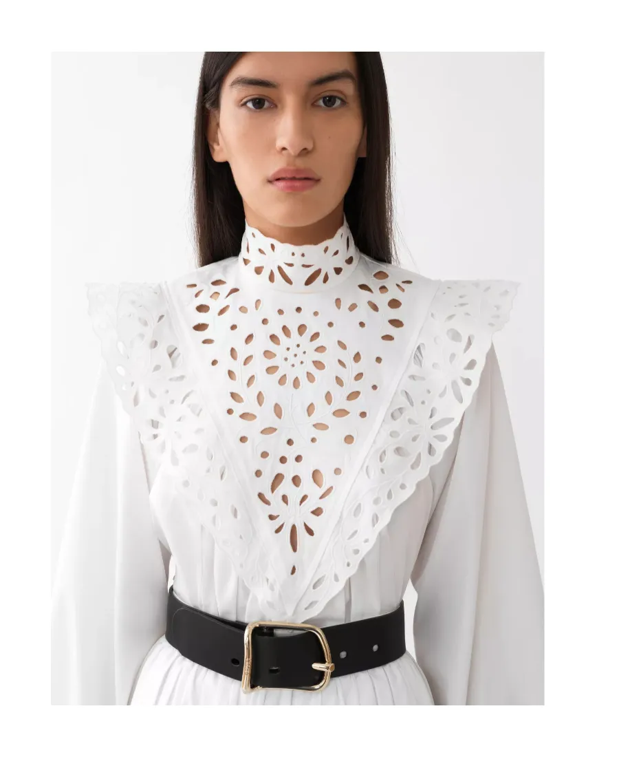 Broderie Anglaise High Neck Blouse