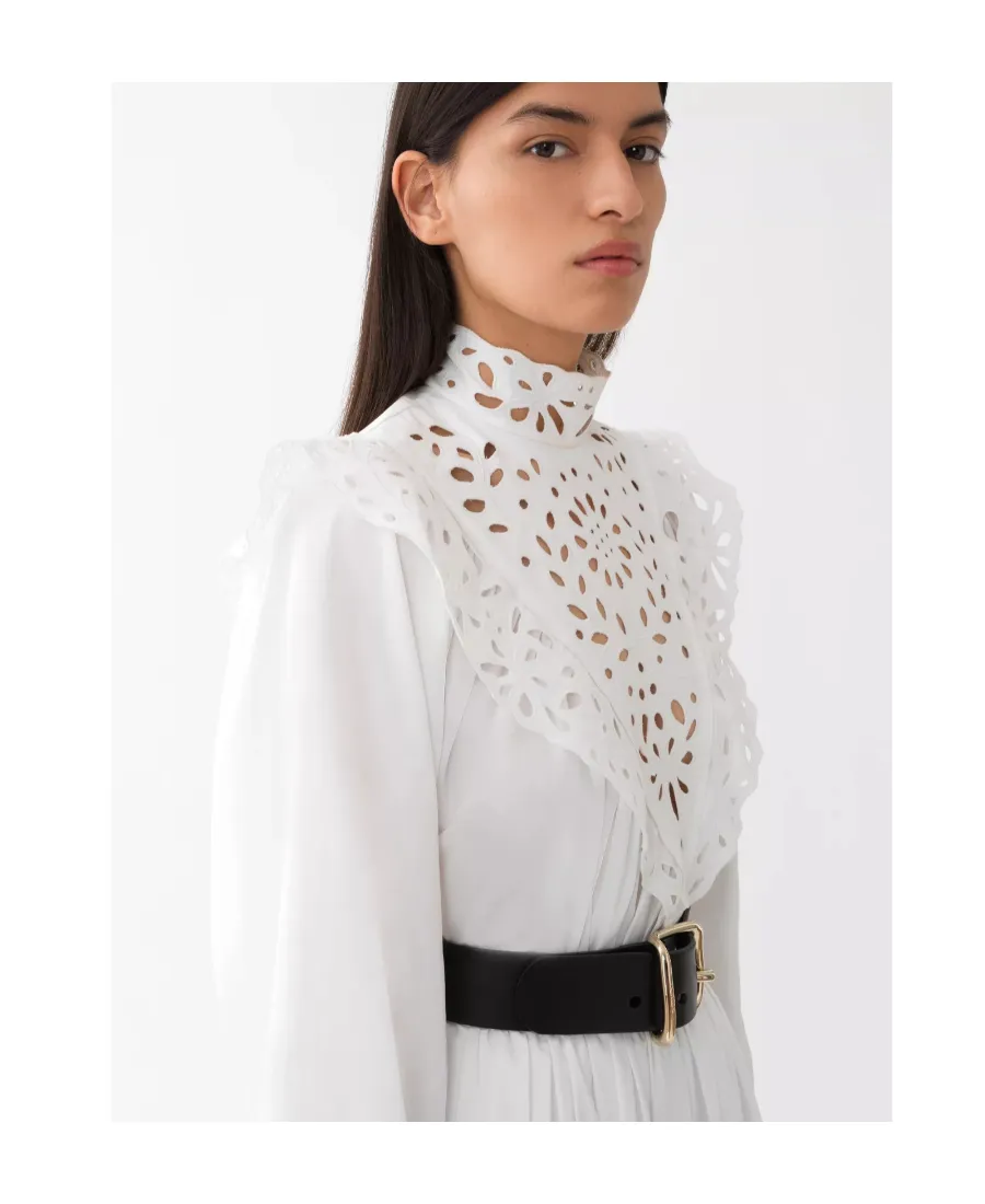 Broderie Anglaise High Neck Blouse
