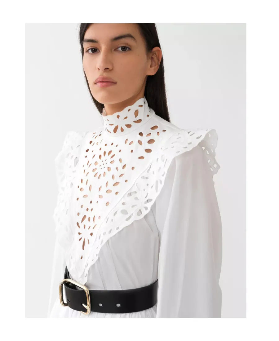 Broderie Anglaise High Neck Blouse