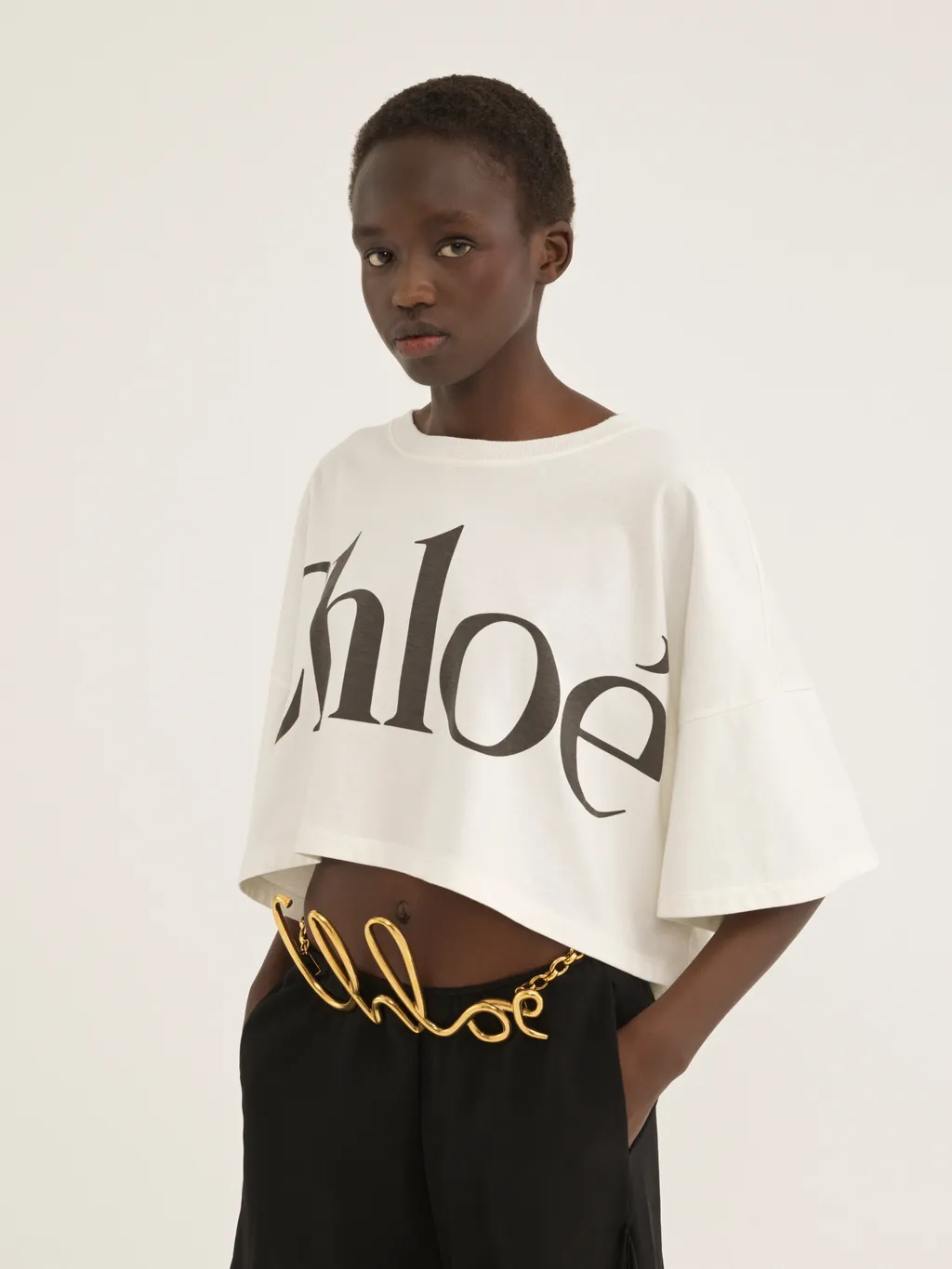 Logo Printed Crewneck Cropped T-Shirt